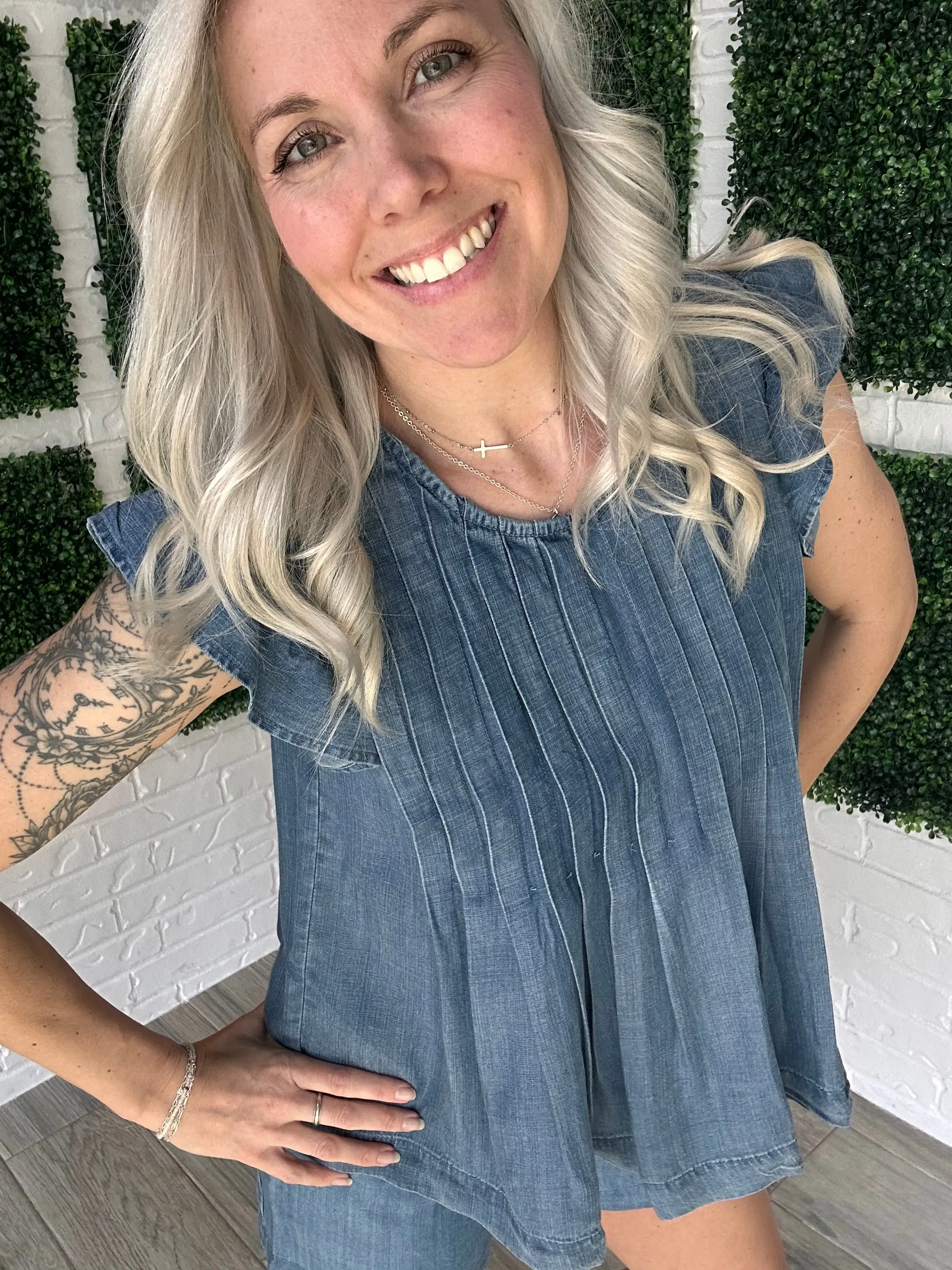 Chambray Charm Flutter Top