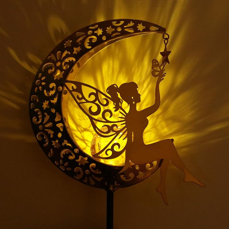 Solar Garden Statues Outdoor Decor Fairy Moon Figurine Light Stake Ornament for Patio, Lawn, Yard, Pathway gift for Mom Grandma Decoration