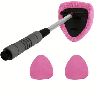 Windshield Cleaner Tool, Microfiber Car Window CleaningTool with Extendable Handle & 2 Cloth Pad Head, AutoInterior Exterior Glass Wiper Car Glass Cleaner Kit, CarDetailing Accessories, Car Cleaning Supplies