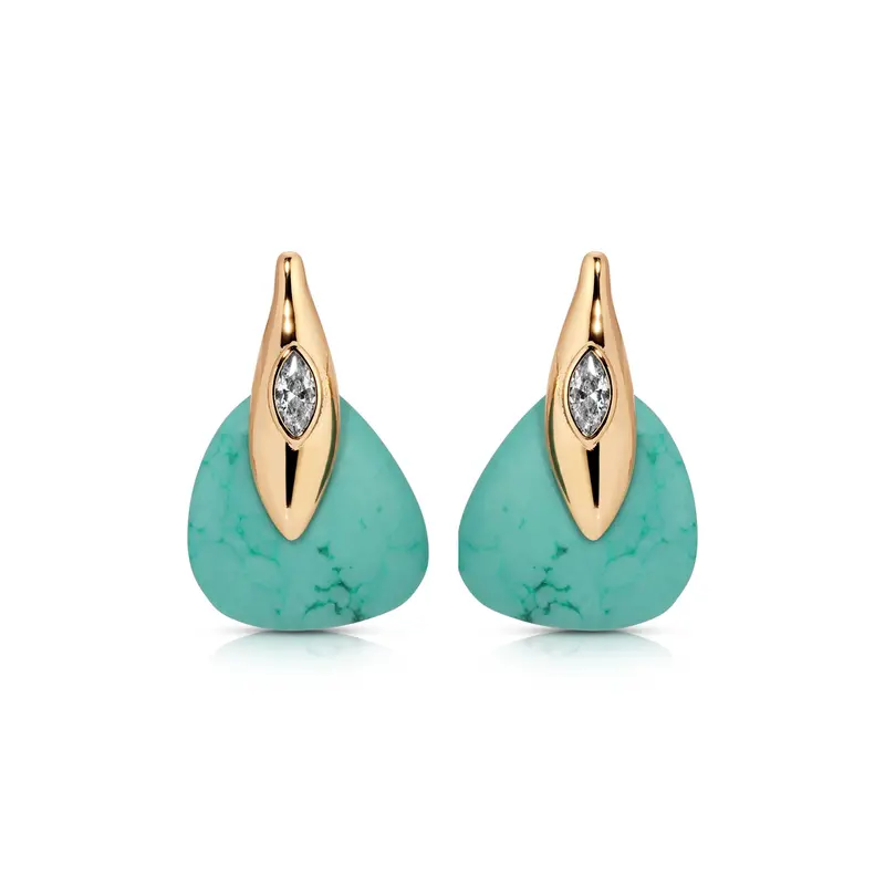 Ettika Turquoise Solstice Earrings - Brass 18k Gold Plated Reconstituted Turquoise & Cubic Zirconia Post Closure 1" x 0.6"