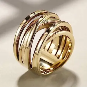 Golden Retro Ring Unique Stainless Steel Wide Irregular Woven Wrapped Hand Accessory for Birthday Valentine's Day Anniversary Gift