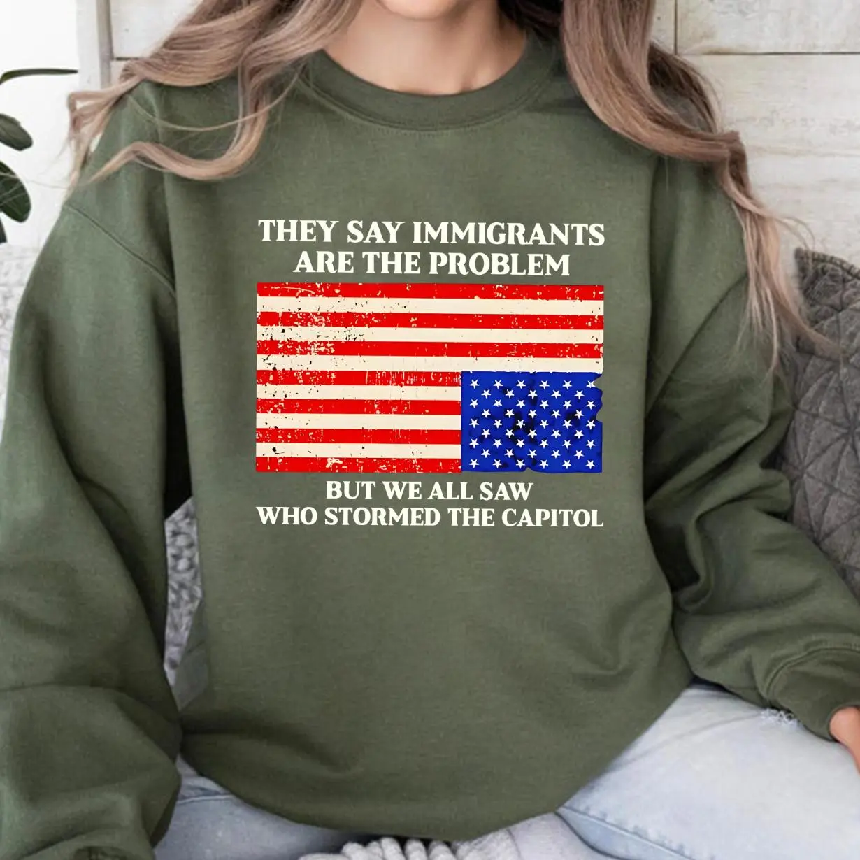 Anti Truump Sweatshirt – Political Statement Pullover, Pro-Immigrant Equality Crewneck Tshirt, Unisex Fall Winter Graphic