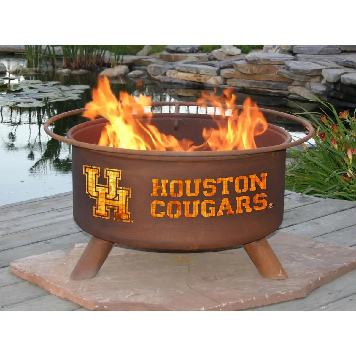 212 MAIN Patina Metal Round Freestanding Fully Assembled Outdoor Fire Pit - 50 lbs, Rust Finish, Open Flame, Legs, Handle, BBQ Grill, Poker, Safety Ring, Footrest - Campfire/BBQ Party Fire Activated Outdoor Fireplace, Houston Home & Garden Patio Accessory