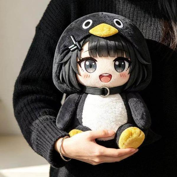 23cm Kawaii Stuffed Penguin Plush - Super Soft Fluffy, Anime Girl Design, Soft Fabric, Fluffy Texture, Cute Look, Cuddly Kawaii Doll, Ideal for Girls' Gifts, Anime Themed Room Decor Collectibles