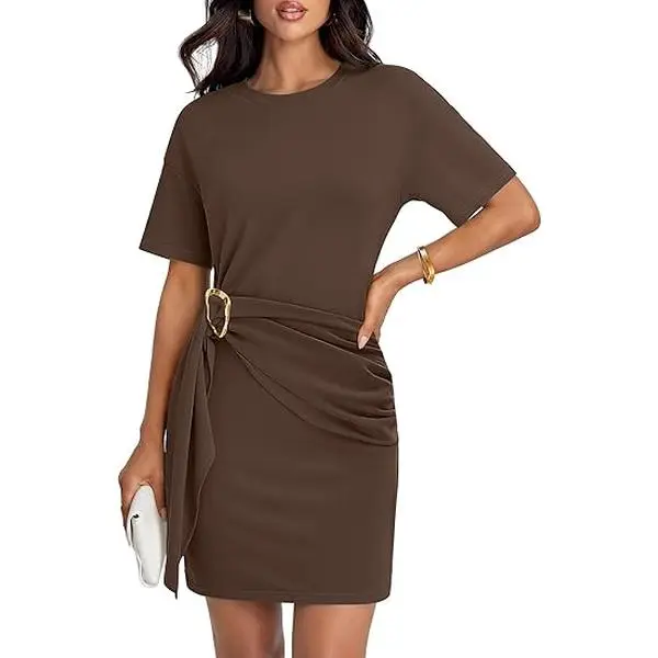 Pull tie waist shirt short dress - TikTok Shop