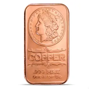 1 OZ Copper Bullion Bar .999 Fine Pure USA Made with Morgan American Design One AVDP oz Weight
