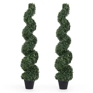 3FT or 4 Ft Artificial Boxwood Spiral Topiary Tree, Fake Greenery Plants, Leaves & Cement-Filled Plastic Flower Pot Decorative Trees for Porch Home Office Indoor Outdoor