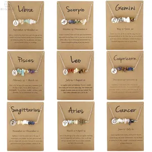 1pc Bohemian Natural Stone 12 Zodiac Necklace, Dainty Constellation Charm Choker with Gift Card, Personalized Birthday Jewelry Gift for Women Girls, Versatile Everyday Wear summervibes