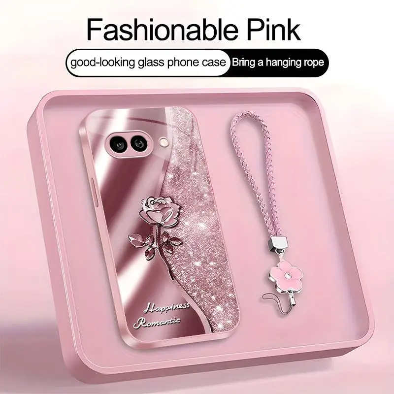 Suitable for [Google Pixel 9a] high-end phone case，a beautiful four-leaf clover lanyard is included,printed case, no glitter，exquisite high-quality rose pattern,a variety of colors are available for you to choose from YM99