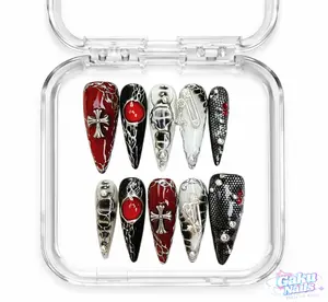 GakuNails BLOOD OATH 10 PCS Stilettos Handmade Press On Nails Builder Gel Enhanced Gothic Cateye Majestic Luxurious selectable size Reusable