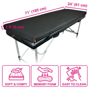 Lash Bed Foam Topper – 2.5 Inch Thick Memory Foam Massage Table Pad with Corner Straps & Anti-Slip Base, Comfortable Spa or Facial Bed Topper for Lash Extensions & Salon Use
