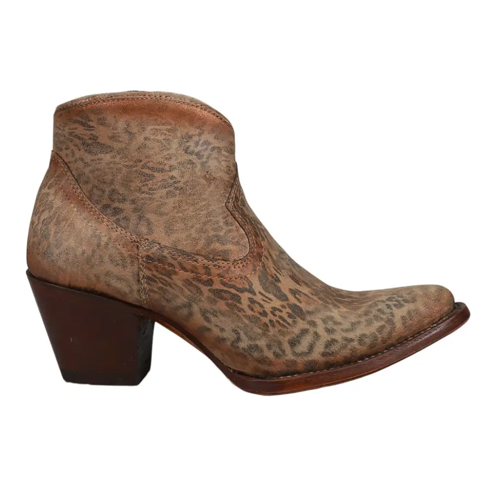 Corral Boots Womens Cheetah Suede Pointed Toe Pull On  Casual Boots Ankle Mid Heel 2-3" - Brown