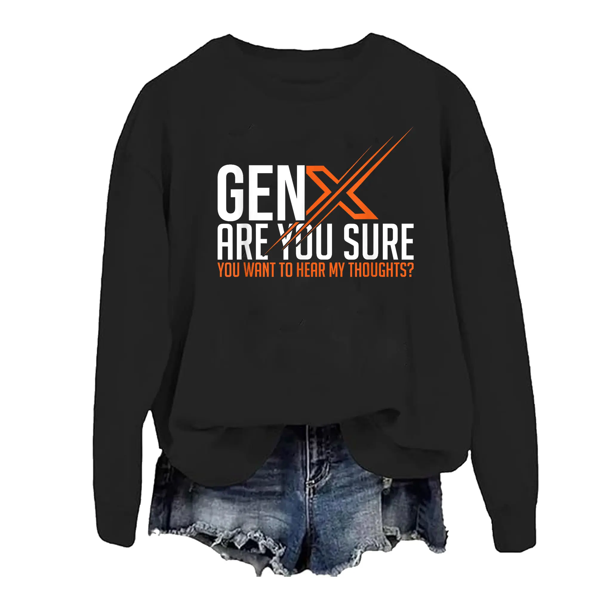 [Made in USA] Gen X Graphic Sweatshirt - Funny 60s-70s Sarcastic Humor, Polyester-Spandex Yarn, Smooth Stretch Fleece, Casual Street Style Crewneck Pullover for Women, Perfect Gift