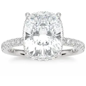 Certified 4 1/2Ct Cushion Diamond Engagement Ring Side Halo 14k Lab Grown