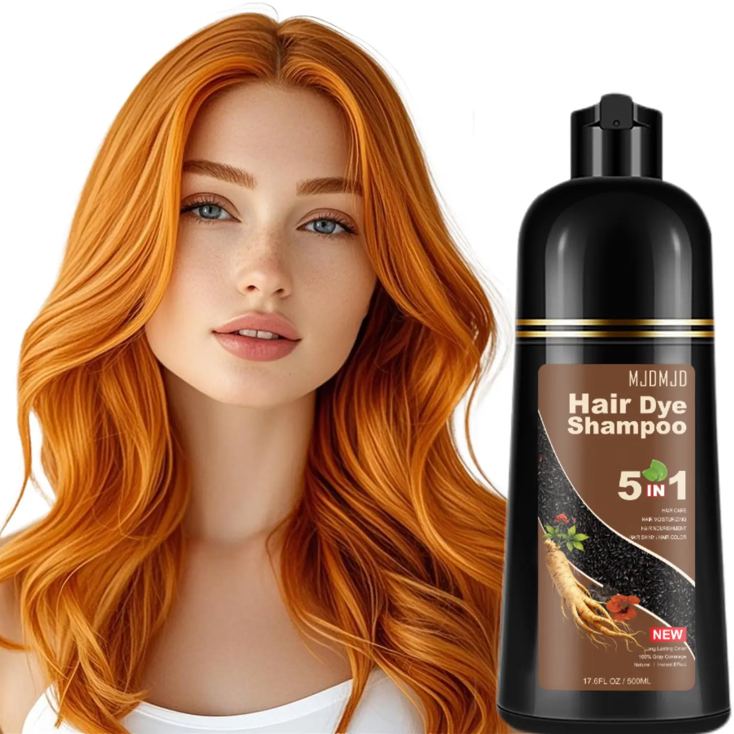 Orange yellow 5-in-1 Hair Dye Shampoo for Men & Women – Instant Gray Coverage, Natural Brown Color, Cleanses, Conditions & Nourishes, 500ml Champu Para Canas Haircare
