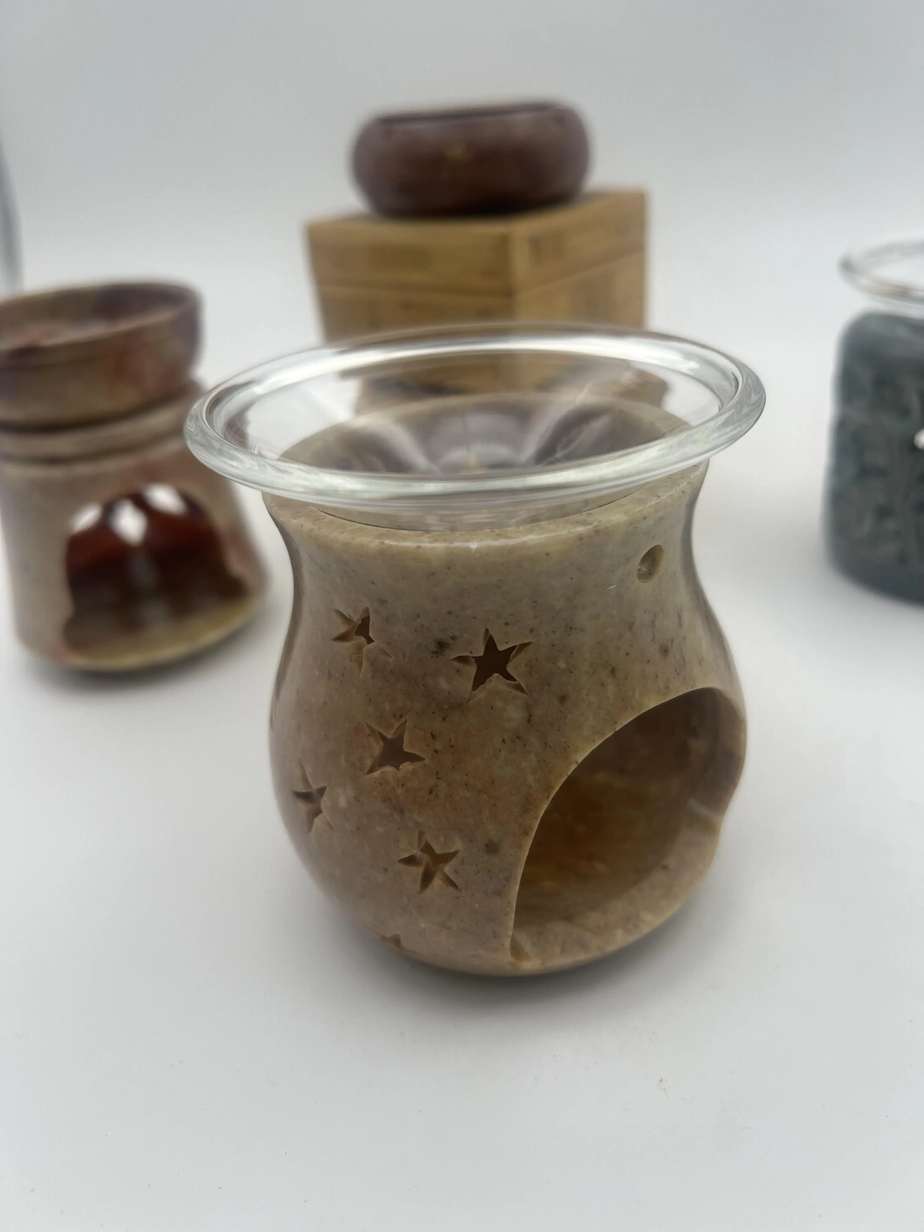 Soapstone Aromatherapy Oil Diffuser & Tea Candle Holder - Moon, Stars, Flower Design, Fragrance Scented Home Supplies, Universal 1 Unit Table Accent for Home Decor, Kitchen, Bathroom