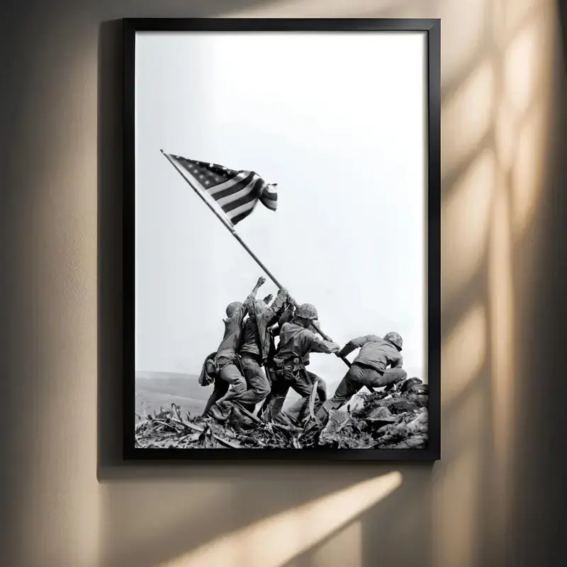 "NO FRAME" Iwo Jima Flag Raising Poster, USMC Marine Corps WWII Memorial Wall Art, Vintage Black and White Military, Patriotic Veteran Gift