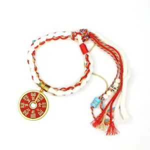 Mountain Spirit Coin Amulet & Handcrafted Beaded Bracelet, Adjustable Braided Cord with Chinese Charm, Feng Shui Products for DIY Beading & Jewelry Making