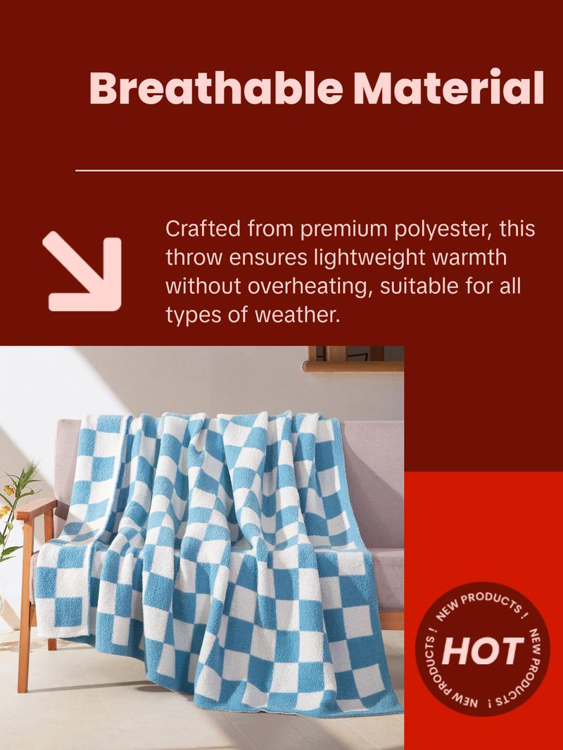 Elegant Comfort Ultra-Soft Checkered Knitted Throw Blanket, 50" x 70" – Lightweight, Breathable, All-Season Feather-Knit Design, Perfect Holiday Gift