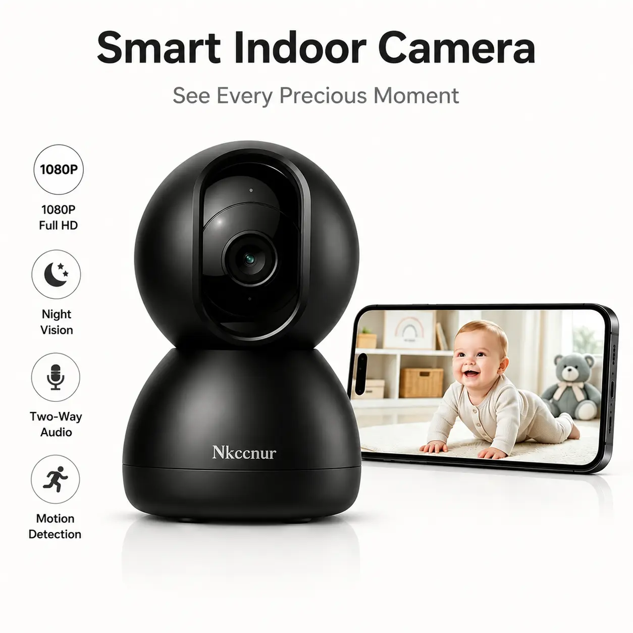 NKCCNUR  1/2pcs  2.5K Indoor Security Cameras with Two-Way Audio, Smart Motion Tracking, 355° Panoramic View, Real-Time Recording & HD Night Vision – Perfect for monitoring pets, kids, and seniors.