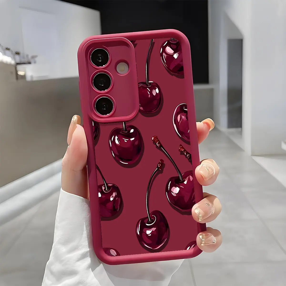 Sexy Wine Cherry Pattern Smartphone Case - Enhanced Camera Protection, Shockproof, Skin-Friendly Touch Soft Cover for Flash Boy Handheld Cellphone Samsung Galaxy S21-S26 Ultra Plus FE A13-A17 A33-A36 A52-A54 Note20