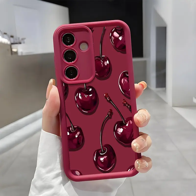 TPU Material Protective Cellphone Case for Samsung Galaxy S21-S26 Ultra Plus FE, A13-A17, A33-A36, A52-A54, Note20, with Sexy Wine Cherry Pattern, Raised Bezels Camera Guard, Shockproof Soft Cover Skin-Friendly Casing, Wireless-Ready Fit