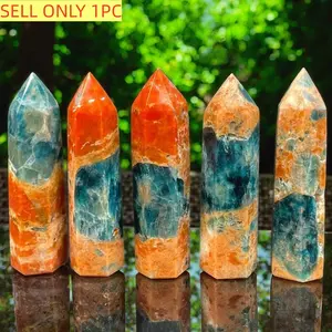 1pc Blue Apatite with Sunstone Crystal Tower, Unique Crystals, Crystal Carvings, Home Decor, Natural Stone Decor, Office Bedroom Desktop Decoration, Feng Shui Ornament, Holiday Gift, Gemstone Decor, Unique Crystal Design