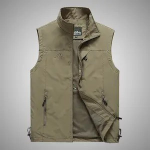 New Outdoor Quick-Dry Vest for Men Spring & Autumn Thin Multi-Pocket Stand Collar Large Size Sleeveless Jacket Workwear Fishing Photography Casual Coat 7882 Plain Color Waistcoat Adjustable Waistcoat