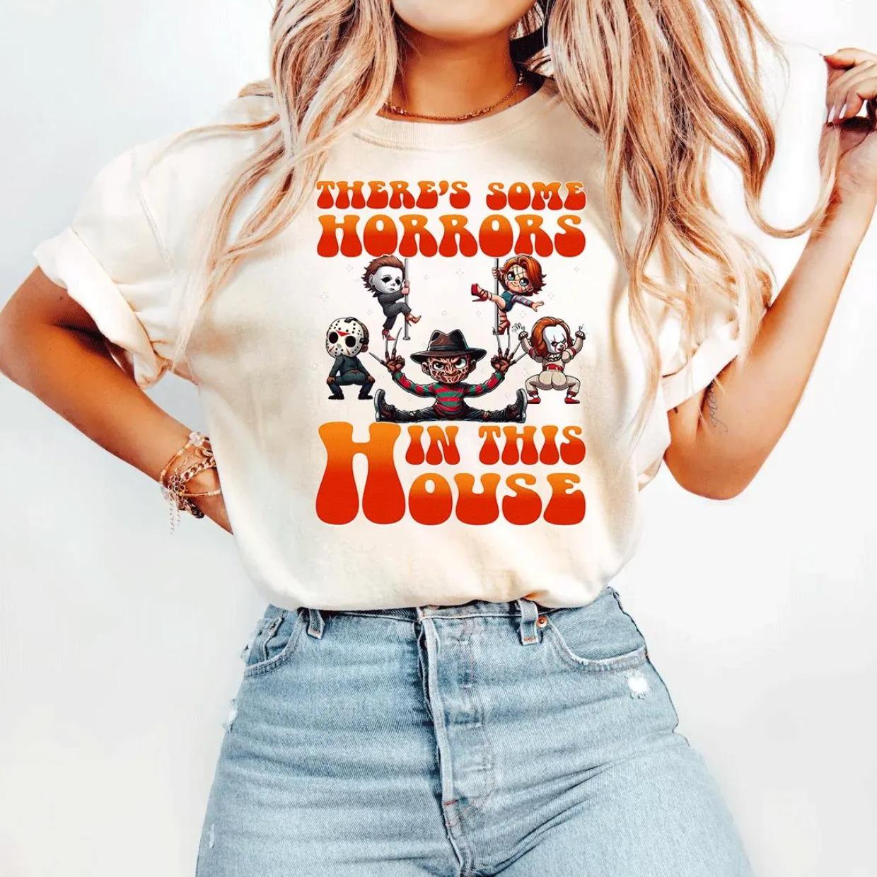 There’s Some Horrors In This House Shirt, Halloween Shirt, Spooky Season Hoodie, Horror Shirt, Happy Halloween 2025 Sweatshirt, Gift For Women For Men