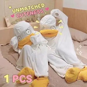 Cozy Hooded Flannel One-Piece Pajamas, Loose Fit Loungewear for Men and Women, Comfortable Sleepwear, Soft and Warm Pajama Set