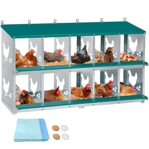Large Metal Chicken Nesting Boxes for Hens, 10 Compartment Galvanized Steel Nesting Box, Includes 4 Fake Eggs & 10 Soft Nest Pads Pads, Wall Mount or Freestanding for Coop & Farm,Green