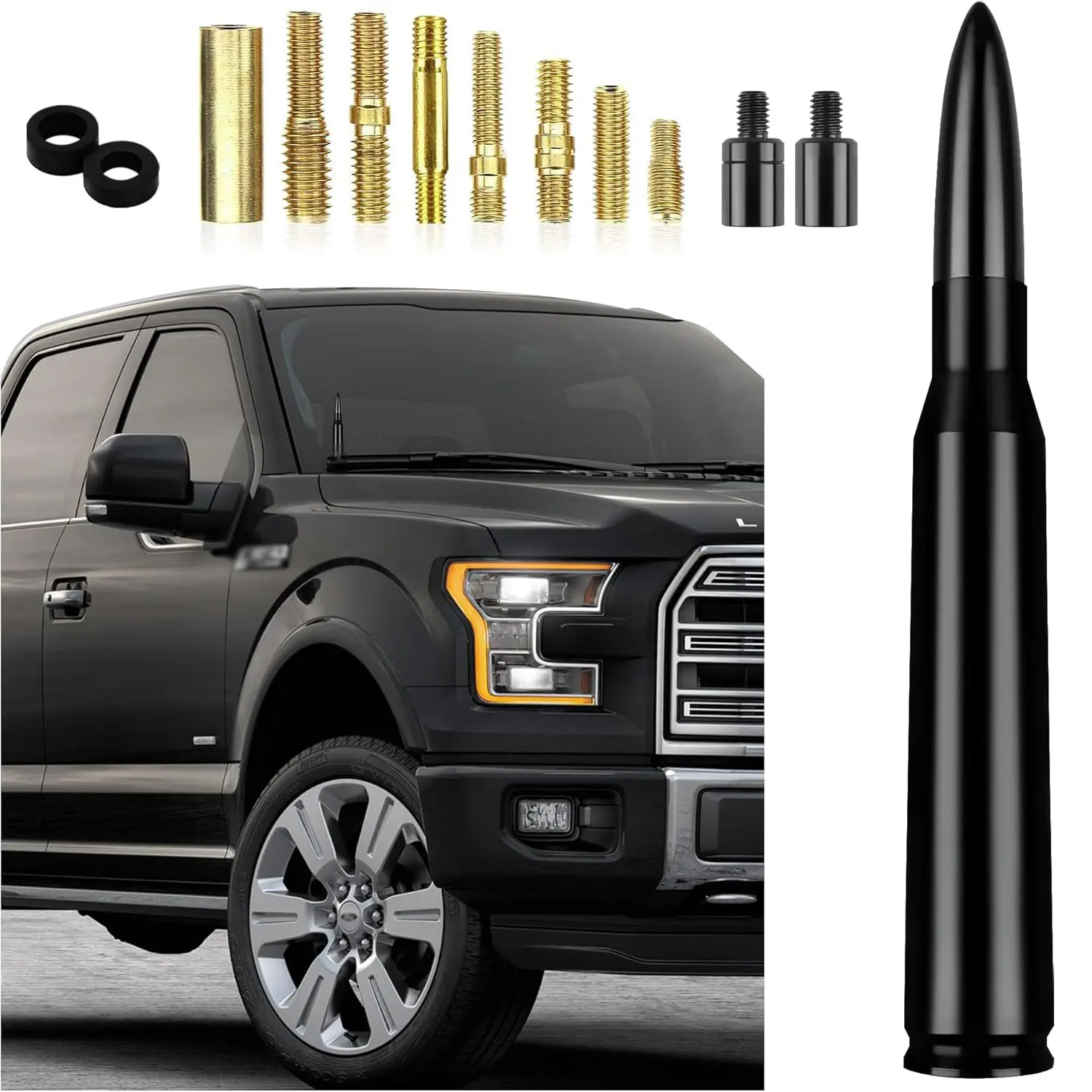 5.5in Billet Aluminum Car Truck Bullet Antenna, Vehicle Accessories Universal Replacement for GMC Sierra 1500, Chevy, Dodge Ram, Silverado 1500-3500, Ford F150-F350, Billet Aluminum Antenna