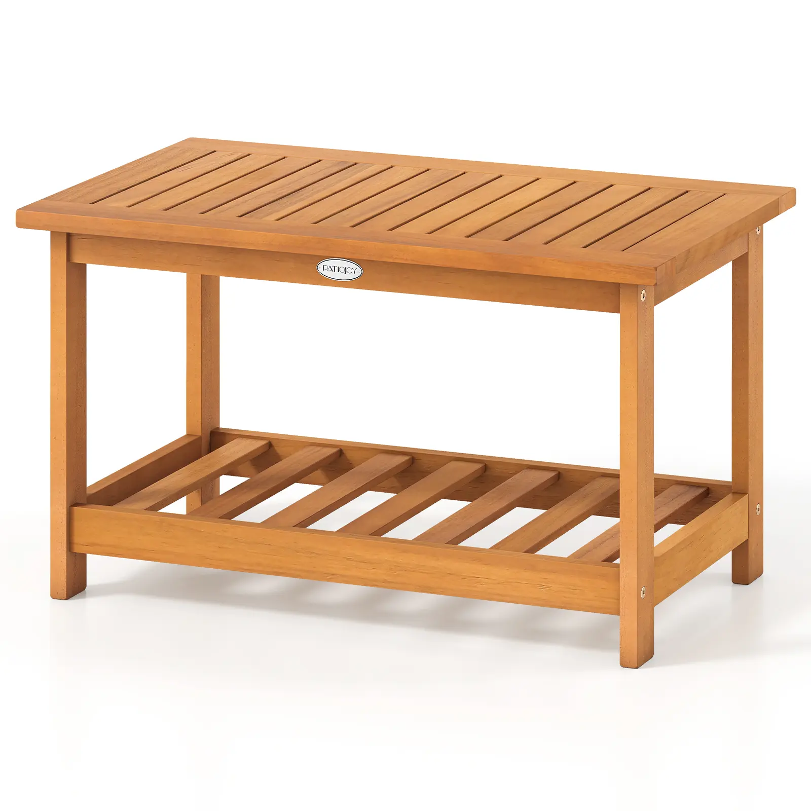 COSTWAY - Patio Acacia Wood Coffee Table 2-Tier Rectangular Center Table