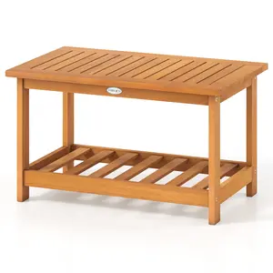 COSTWAY - Patio Acacia Wood Coffee Table 2-Tier Rectangular Center Table