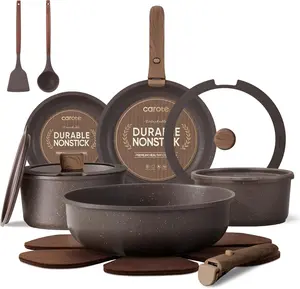 21PCS Pots and Pans Set Non Stick with Detachable Handle, Nonstick Cookware Sets, Cooking Kitchen Set, Oven/Dishwasher Safe, Induction Cookware, Brown, RV Kitchen Pot and Pan