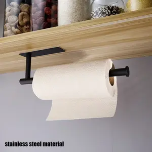 No-Drill Round Stainless Steel Kitchen Paper Towel Holder - Under-Cabinet Hanging Roll Rack | Rust-Resistant Space-Saving Kitchen Organizer for Countertop & Cabinet