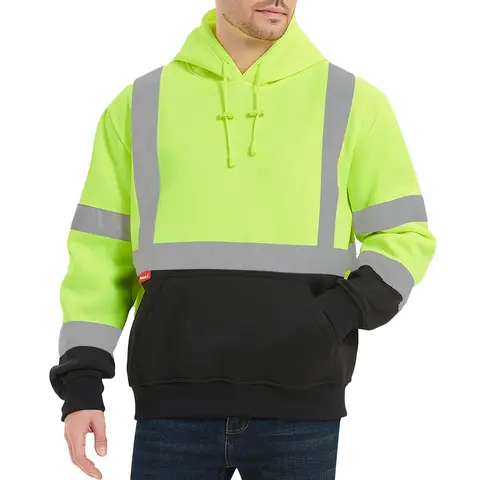 ProtectX Hi Vis Hoodie for Men Women High Visibility Safety Sweatshirt Reflective with Pockets for Construction Work Class 3 Menswear Casual Tops