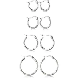 Lightweight Hypoallergenic Stainless Steel Hoop Earrings Set 4 Pairs Cute Huggie Earrings for Women Sensitive Ears 10mm to 20mm Multi Pack