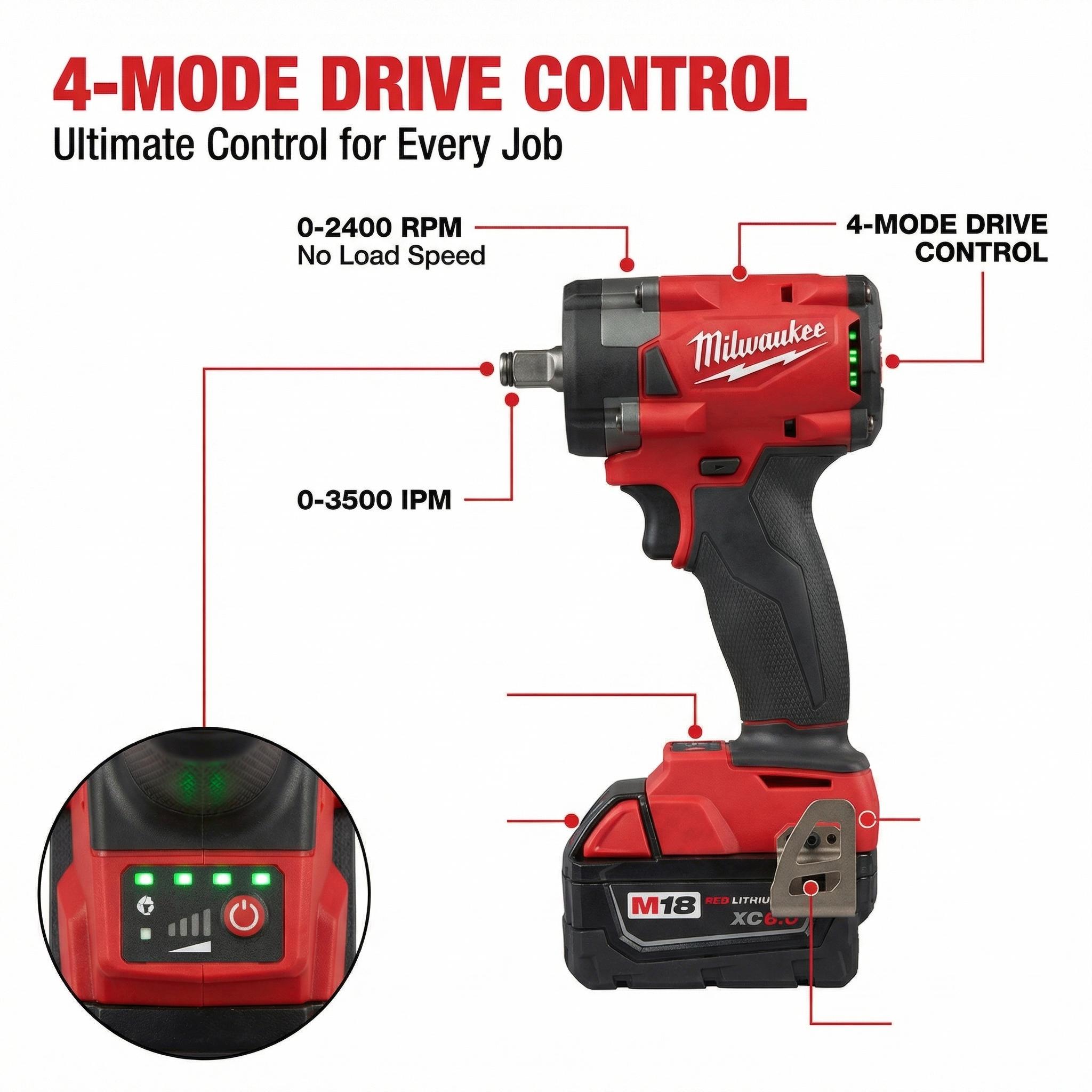 Milwaukee M18 FIW212 Electric Impact Wrench Kit With Battery Charger for Industrial Assembly Cordless Tool Durable