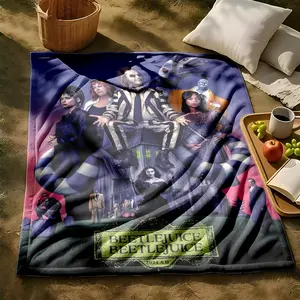 1 piece Beetlejuice 2024: Classic Return and Future Fantasy themed flannel blanket - All-season comfortable flannel blanket, modern style, suitable for sofas and beds, digitally printed pattern, super soft and warm, 100% polyester material, machine