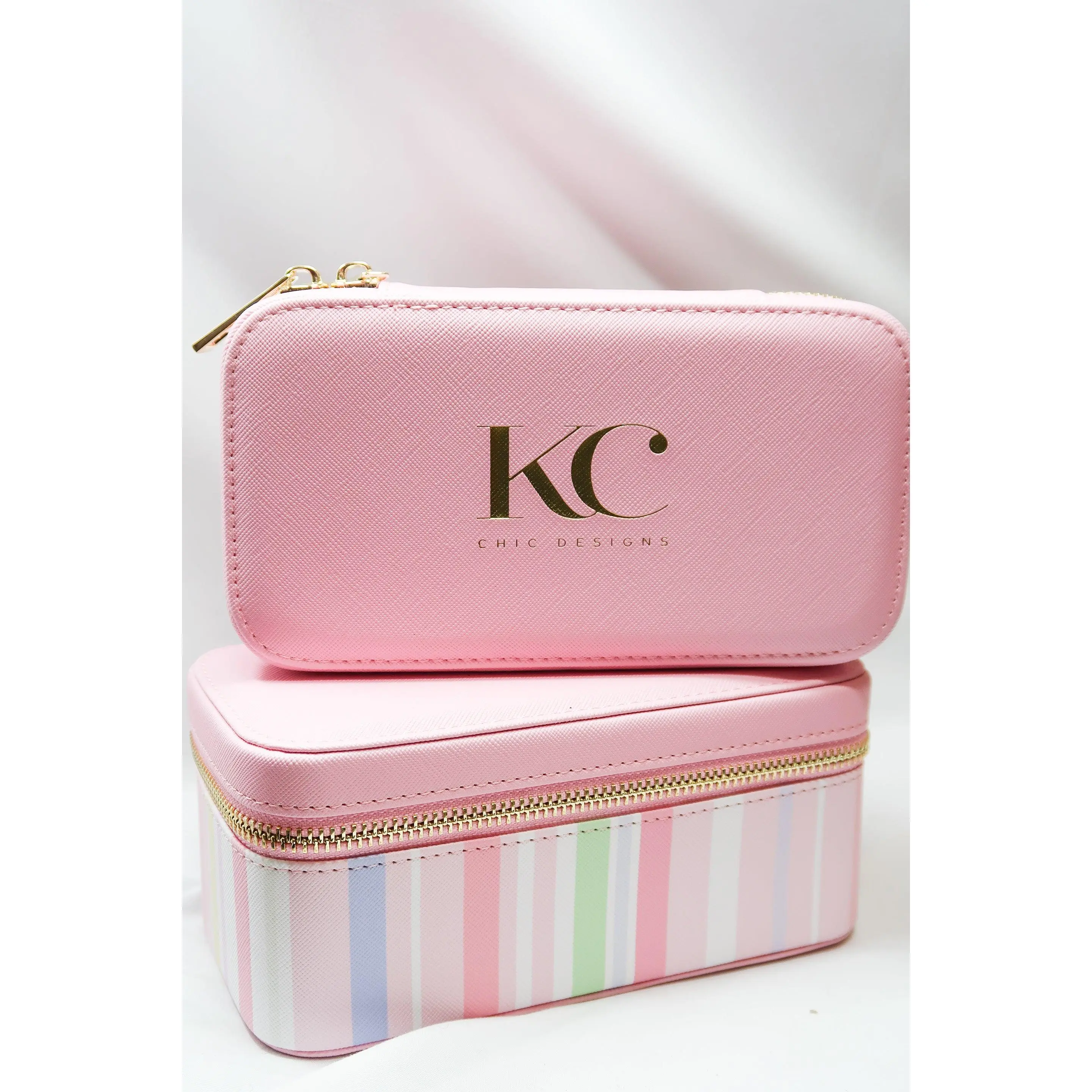 KC Chic Blush Pink Jewelry Organizer - Tangle-Free Travel Beauty Organizer Box with Built-in Mirror, Vanity Storage for 2026 Vacations, Ideal Gift