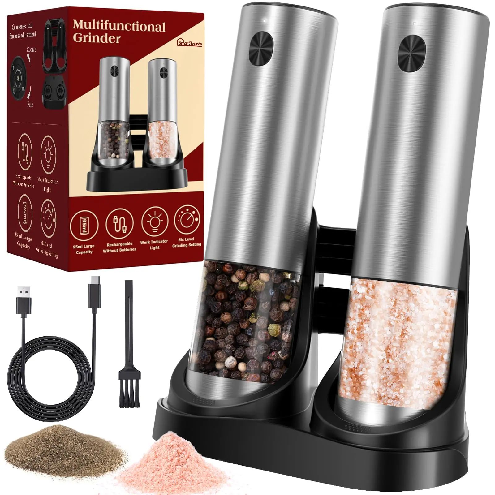 【NEW】Electric Salt & Pepper Grinder Set – 2-Pack Automatic Kitchen Grinder, One-Handed, LED Light, Adjustable Coarseness, Large Capacity, for Cooking, Restaurant, and Holiday Gifts,BBQ