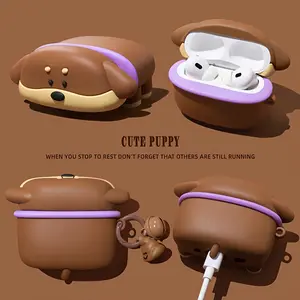 The Prone Dachshund Design Apple Airpods1/2/3/4/pro/pro2 Bluetooth Case Dark Brown Hybrid Silicone Protective Shell Travel Accessory Non Slip Scratch Resistant Earbuds Protector