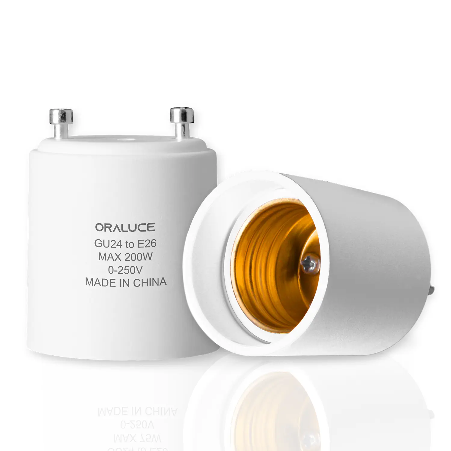 2-Pack GU24 to E26 Lighting Adapter - Bi-Pin to Medium/Standard Base Light Bulb Socket Adapter with Twist-and-Lock Feature, Max 200W, 0-250V