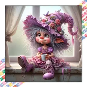 1 DIY Diamond Painting Kit, 5D Diamond Art Set, DIY Decoration, Purple Elf Hat Diamond Painting Set with Full Round Diamonds, Mosaic, Diamond Art, DIY Art Home Decor, suitable for Christmas.