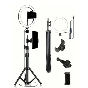 4 in 1 Selfie Stick Tripod 110cm Stand O-Clamp 10-Inch Live Stream Ring Light Selfie Remote for Phone Smartphone Cellphone with O-Clamp and 10-Inch Ring Light