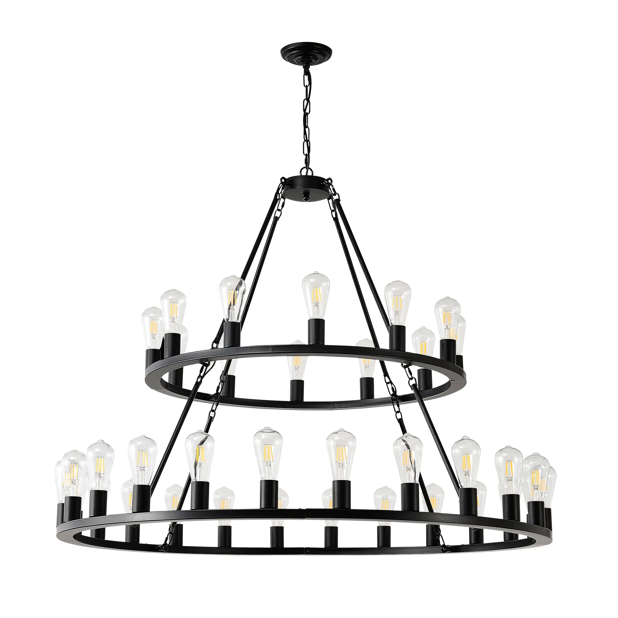36-Light Wagon Wheel Farmhouse Matte Black Chandelier Light Fixture, Adjustable Hanging Ceiling Light for Dining Room Kitchen, Model 367441