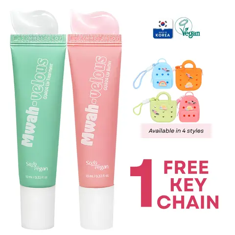 SoloVegan Guava Lip Duo - Vegan Intensive Korean Lip Care, Hydrating Moisturizer with Guava Extract, Hyaluronic Acid, Rosehip Oil, Shea, Smooths Lines, Glaze Finish, Dry Repair, Youth Boost, Ideal Gift + Freebie