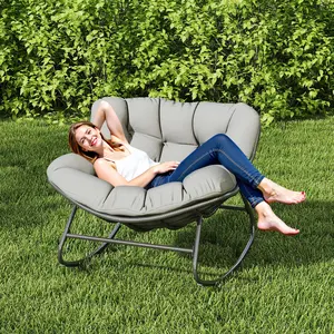 TikTokShopSpringGlowUp Outdoor & Indoor Patio Rocking Chair, Modern Ergonomic Design with Cushion, Easy Quick Assembly, Perfect for Balcony, Porch, Terrace