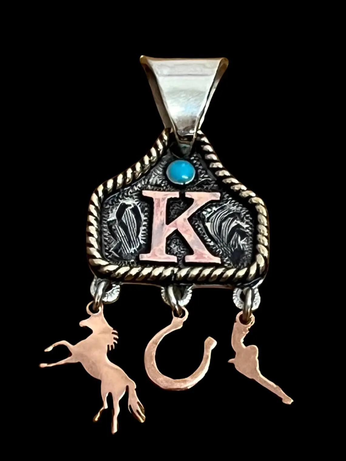 Custom Cow Tag Necklace with Charms – Personalized Initial Western Pendant - 1" by 1"